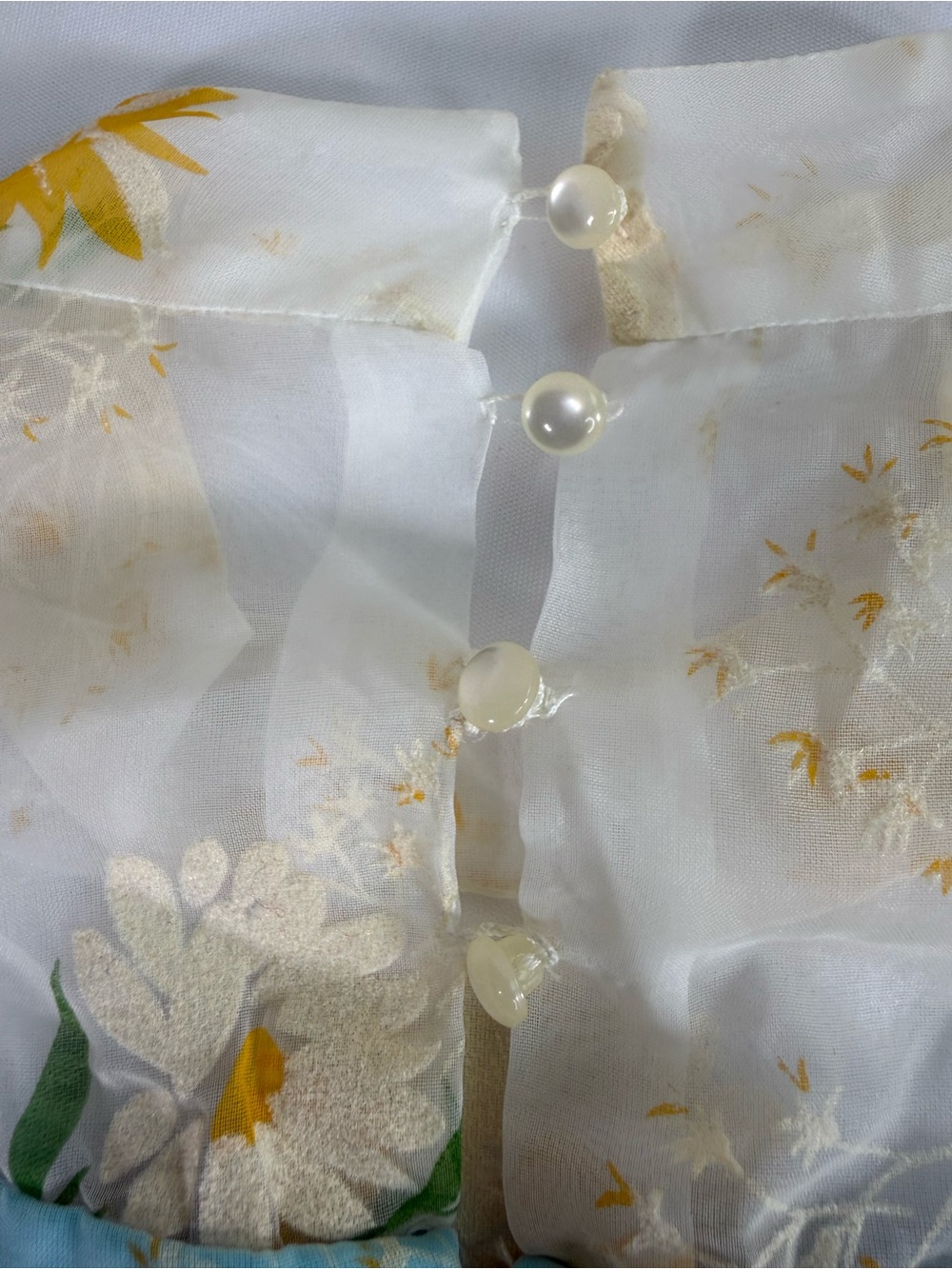 Vintage 60s Sky Blue Prairie Flocked Daisy Floral Ruffled Maxi Dress SMALL EUC - Picture 14 of 16